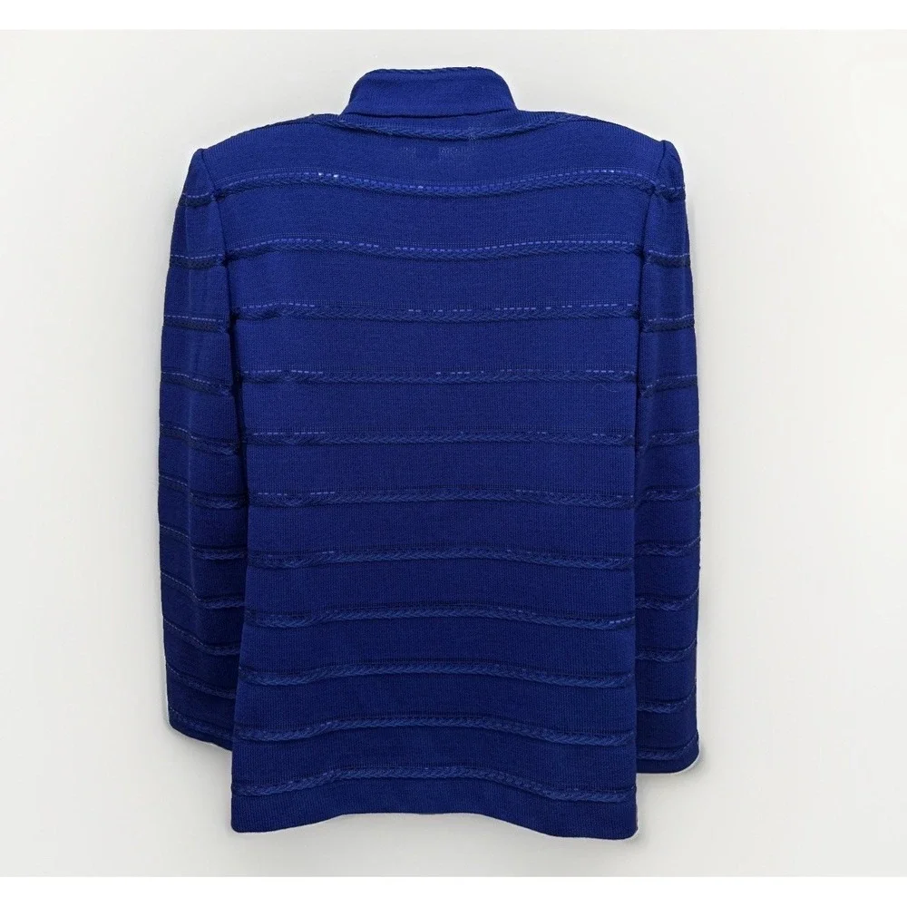 ST JOHN Evening Royal Blue Santana Knit Paillettes Sequins Tunic Jacket Size 8